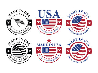 set of made in usa circle identity vector design with United States flag elements