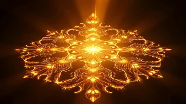 Evolving Golden Mandala Light in Darkness &ndash; Spiritual 4K Abstract for Guru Purnima Essence