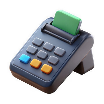 3d render of a credit card reader with a green card isolated on transparent background