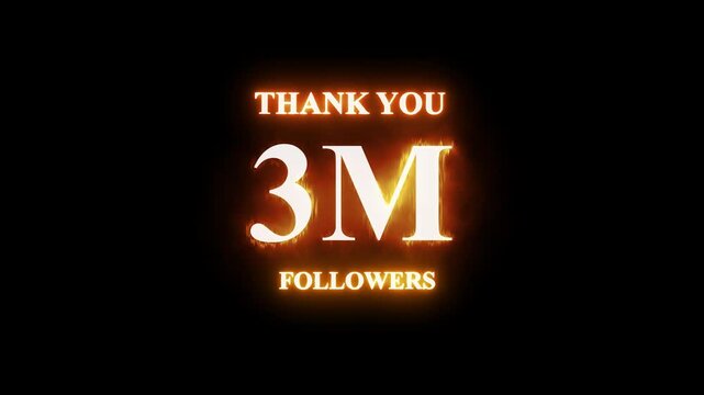 Thank you 3M followers. 3 Million followers realistic neon sign on the brick wall animation. confetti party effects, social media milestone motion graphics animation.
