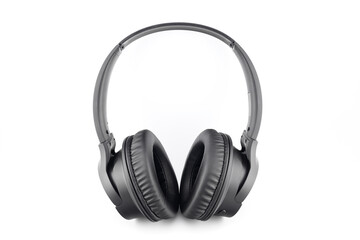 black digital wireless stereo headphones close up top view isolated on white