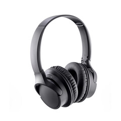 black wireless acoustic stereo headphones isolated on white background