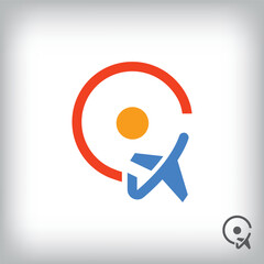 Air travel logo inside location sign. Unique design identity. Geometric flat logo template.