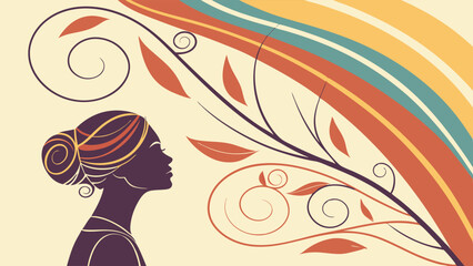 Silhouette of a Woman with Floral and Abstract Design Elements.