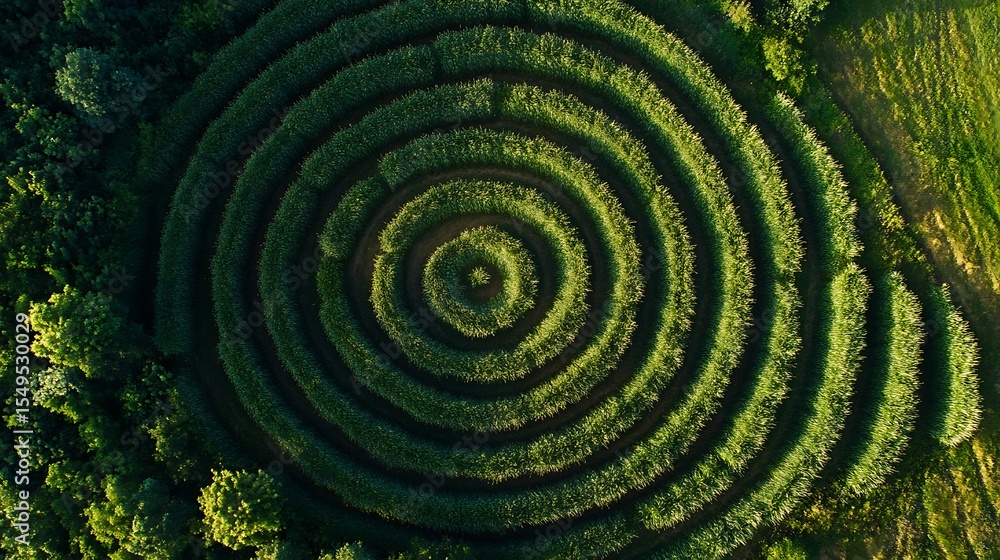 Poster aerial perspective of circular grazing patterns highlighting modern agricultural practices and susta