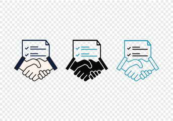 Handshake with document icon, Business contract line icon vector 