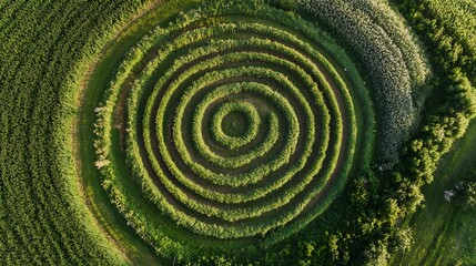 Aerial Perspective of Circular Grazing Patterns Highlighting Modern Agricultural Practices and Sustainable Land Management Techniques