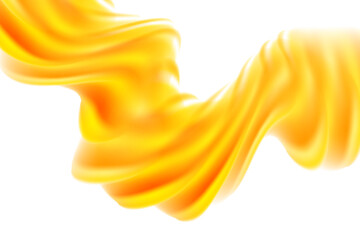 Fluid yellow gold neon glow futuristic flowing wave form, iridescent holographic splashing isolated PNG design element, transparent background. Dream glow abstract geometric shape.