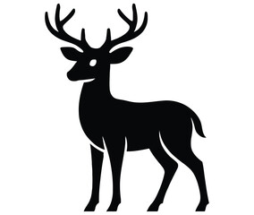 Obraz premium Cute deer silhouette graphic vector icon illustration, black and white reindeer clip art silhouettes