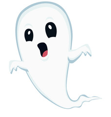 Cute cartoon ghost illustration for Halloween, perfect for kids, decorations, and spooky designs.

