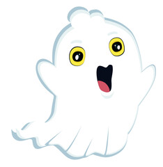 Cute cartoon ghost illustration for Halloween, perfect for kids, decorations, and spooky designs.
