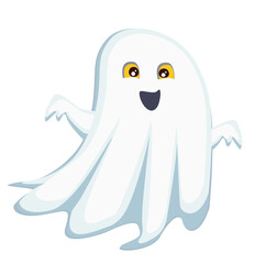 Cute cartoon ghost illustration for Halloween, perfect for kids, decorations, and spooky designs.
