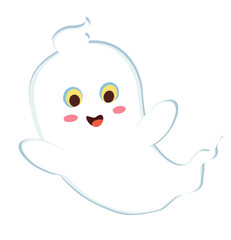 Cute cartoon ghost illustration for Halloween, perfect for kids, decorations, and spooky designs.
