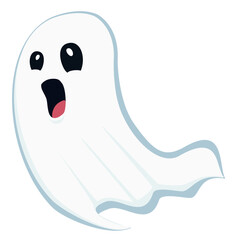 Cute cartoon ghost illustration for Halloween, perfect for kids, decorations, and spooky designs.
