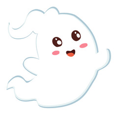 Cute cartoon ghost illustration for Halloween, perfect for kids, decorations, and spooky designs.
