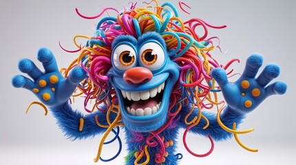 Colorful and playful creature with vibrant hair and large eyes engaging in fun activity