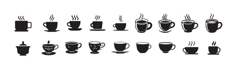 Ceramic Cup Flat Icons Bundle, Simple Tea Cup Icons, Hot cup beverage vector icon set.  coffee cups icons. vector illustration eps 10.