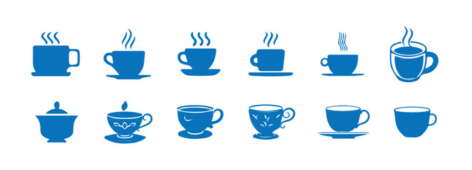 Colorful Beverage Cup Icon Set, Cafe and Restaurant Cup Icons, Stylish Cup Silhouette Icons Collection, vector illustration eps 10.