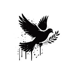 Fototapeta premium Pigeon olive branch Silhouette Grunge Splatter and Dripping Spray Effects