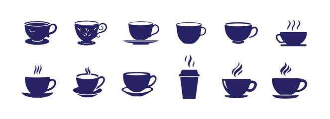 Coffee cup icon set. cup a coffee sign and symbol, Coffe or tea cups vector icon collection. Cup hot icons design, vector illustration eps 10.