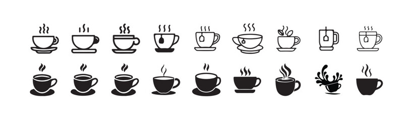 Coffee cup icon set. cup a coffee sign and symbol, Coffe or tea cups vector icon collection. Cup hot icons design, vector illustration eps 10.