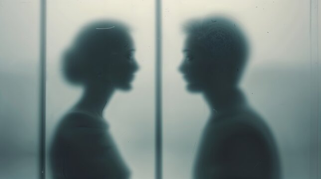 Couples silhouettes reflect deep emotions in a mysterious, intimate setting during twilight hours