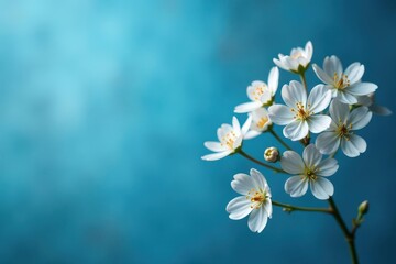 Cascading baby's breath against a rich blue backdrop, creating a soft contrast , white, texture