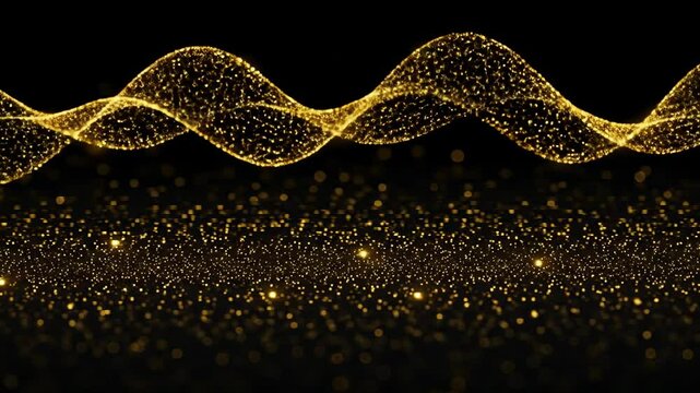 Fundo preto abstrato com fita dourada na parte superior, fundo ondulado com pontos dourados &mdash; v&iacute;deo de motion design elegante e luxuoso