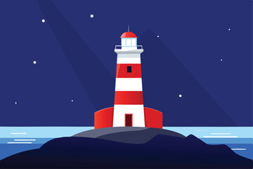 Lighthouse at Night A Vector Illustration of a Coastal Beacon