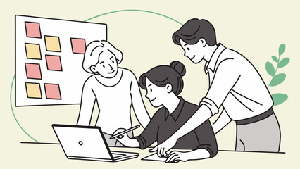 Collaborative Teamwork Meeting with Sticky Notes.