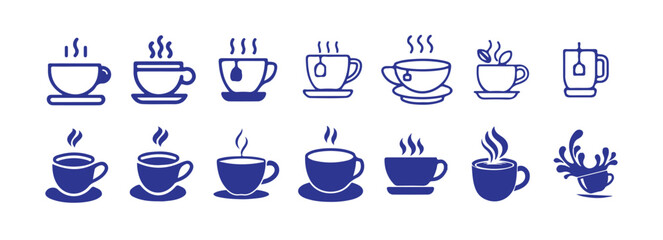 Coffee cup icons in black on a white background. Set of different tea cup icons. Simple coffee or tea signs, vector illustration eps 10.