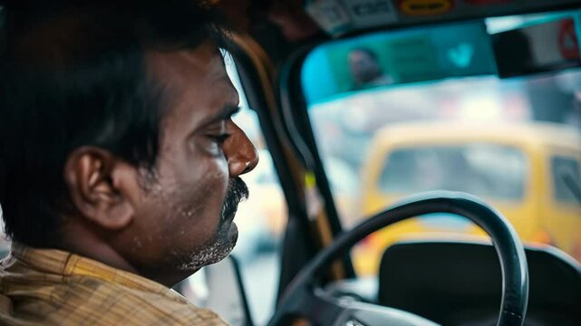man driving car, taxi driver in india