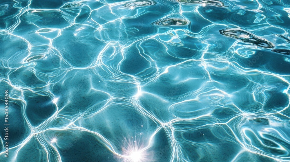 Poster sunlight reflects off the clear, rippling water surface, creating intricate light patterns and spark