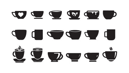 Fototapeta premium Coffee cup icon vector isolated on white background. Coffee cup icon, Coffee cup silhouette bundle set, vector illustration eps 10.