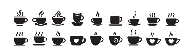 Ceramic Cup Flat Icons Bundle, Simple Tea Cup Icons, Hot cup beverage vector icon set.  coffee cups icons. vector illustration eps 10.