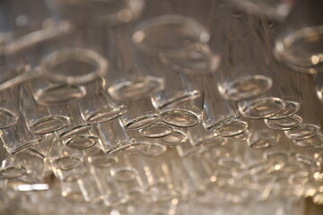 Close-Up View of Overhead Hanging Glassware in a Modern Restaurant