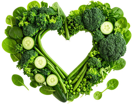 Fresh Green Vegetables Arranged in Heart Shape, isolated on a transparent background - Powered by Adobe
