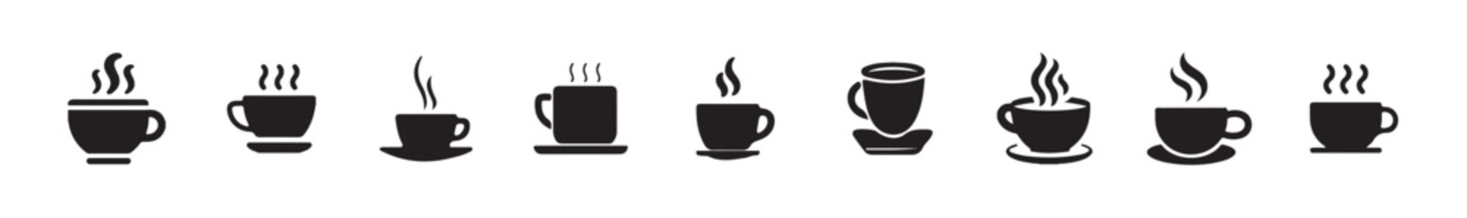 Coffee cup icon set. Cups of coffee tea collection. Hot drink icon. Flat style stock vector illustration eps 10.