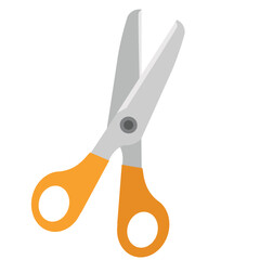 Vector illustration of orange-handled scissors in flat design, suitable for school or crafting themed visuals.
