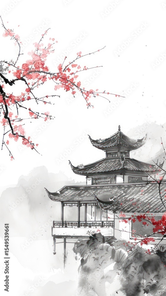Poster ink painting minimal of architecture building drawing sketch.