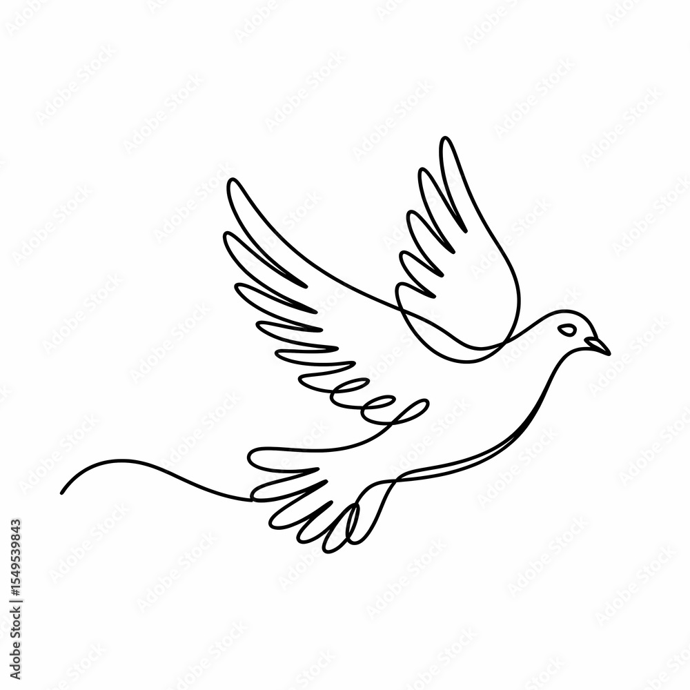 Aufkleber simple line drawing of a dove in flight with wings spread on a white background in minimalist style