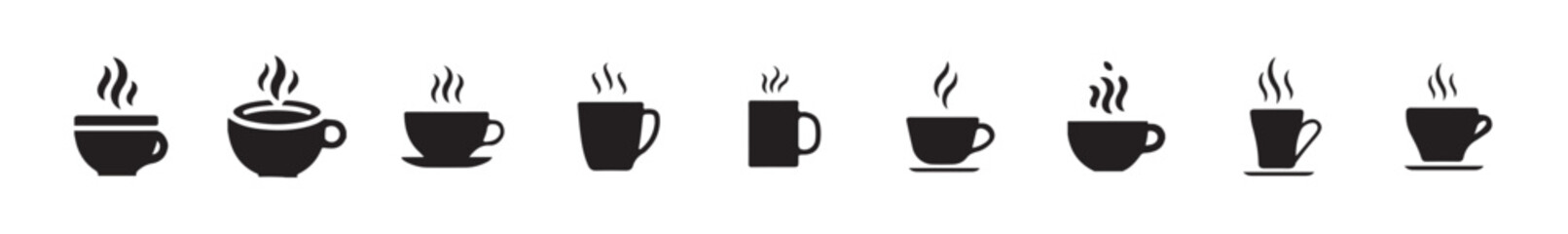 Minimalist Hot Drink Mug Icons, Artistic Tea and Coffee Cup Symbols, vector illustration eps 10.
