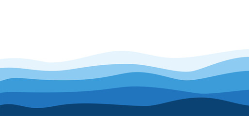 Fototapeta premium Blue layered ocean or sea waves with various shades effect. Ideal for beach designs template. Vector water art background for sale banners or summer promotional with smooth flowing wave pattern.