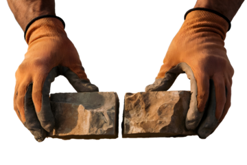Person holding a rectangular brick with a rough, showcasing construction materials and building activities