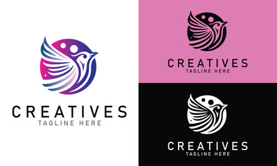 Abstract Crowned Bird Logo in Flat Vector Style for Elite Brands