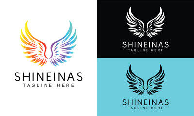 Stylized Wing Symbol in Gradient Vector Design for Aviation and Tech Brands