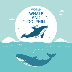 Whale and Dolphin World Day, vector art illustration.