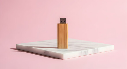 Eco-Friendly Data: Stylish Wooden USB Drive on Marble