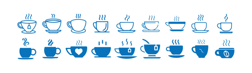 Coffee cup icon set. Hot drink symbol. Flat Vector illustration eps 10.