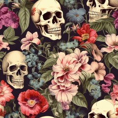 Vintage Floral Patterns Featuring Skulls in Intricate Designs for Unique Artistic Touch